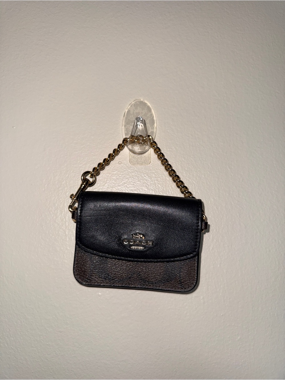 Coach Black Leather Mini Shoulder Bag with Gold Chain